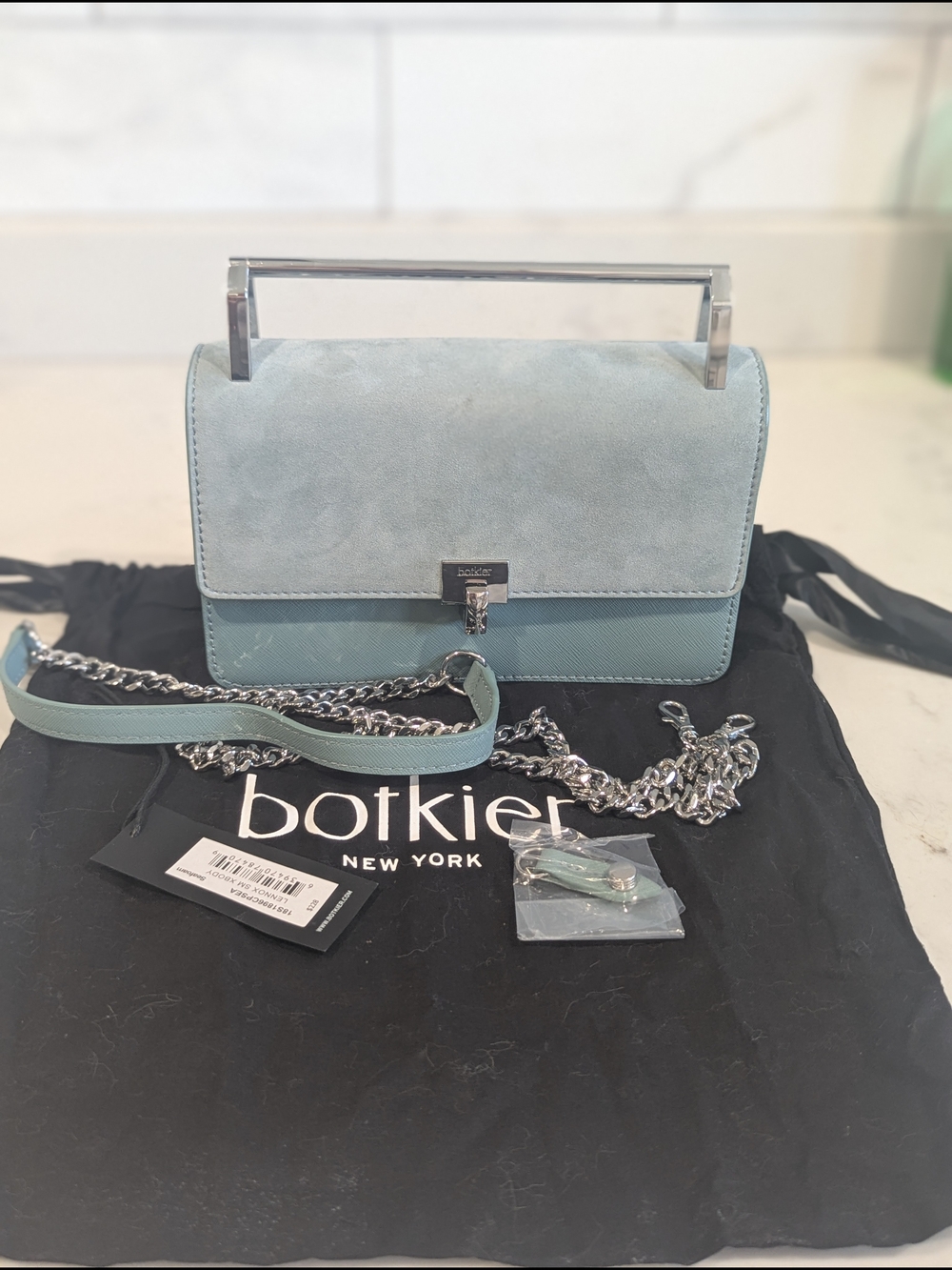 Botkier New York Lennox Blue Suede & Leather Chain Mini Shoulder Bag